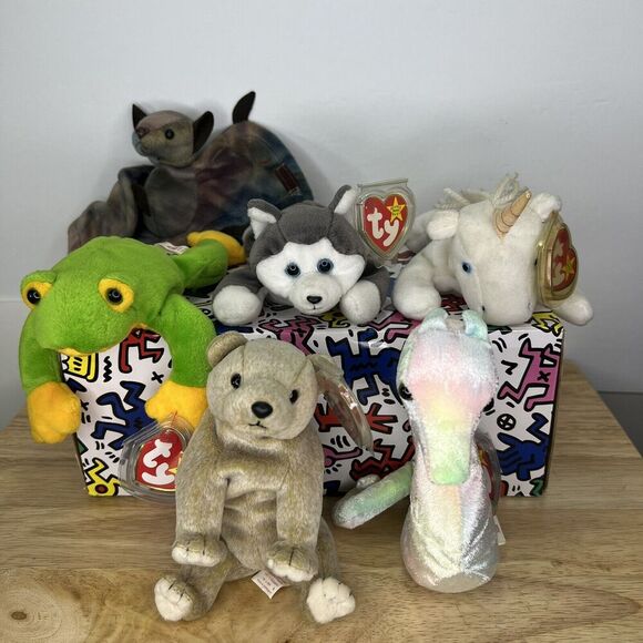 Beanie Babies LOT RARE Nanook Neon Almond Mystic Batty Smoochy Tag Errors On All - Picture 1 of 16